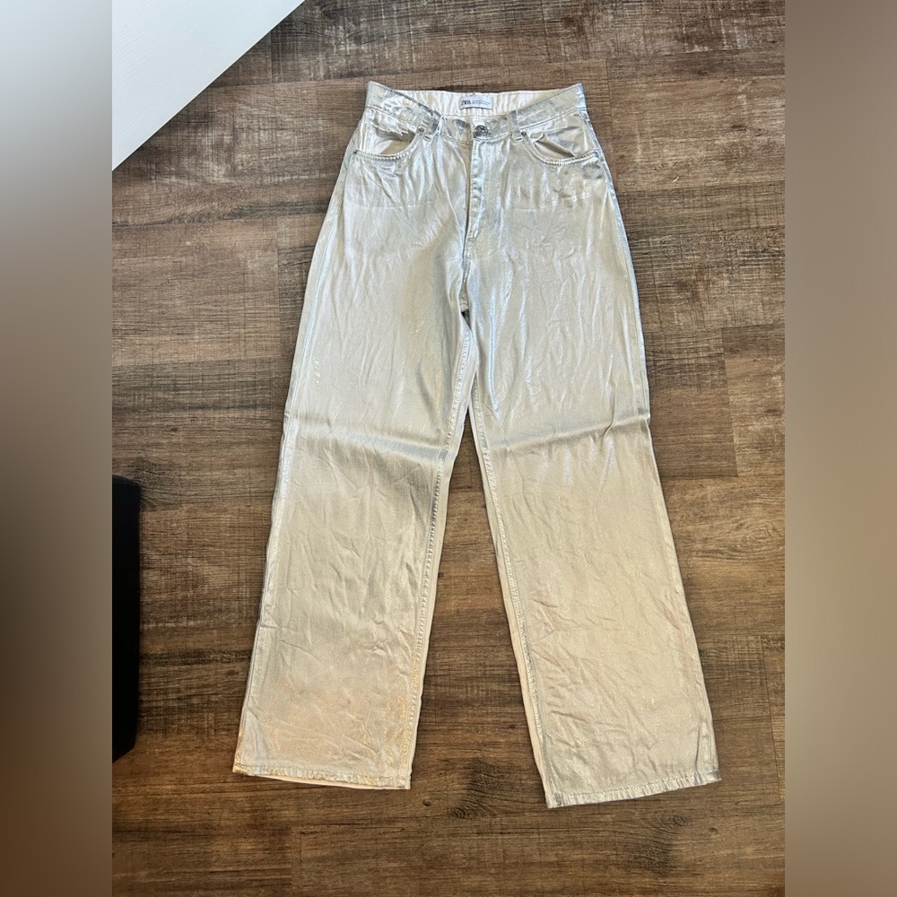 ZARA metallic silver jeans